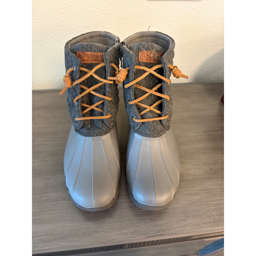 Sperry Saltwater Quilted Duck Boots Grey Wool Ankle Rain Boots Womens US 9